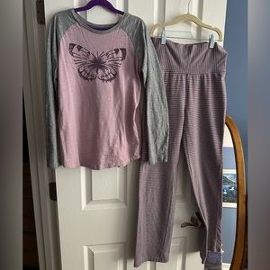 Hanna Andersson EU 150 US 12 Outfit light purple pink butterfly top stripe pants